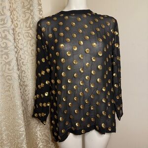 SUNO Black and Gold Sheer Embellished Blouse